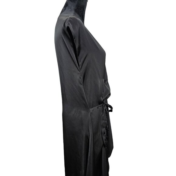 UMA RAQUEL DAVIDOWICZ Romulu Faux Waist Tie Draped Satin Black Dress - Picture 7 of 10